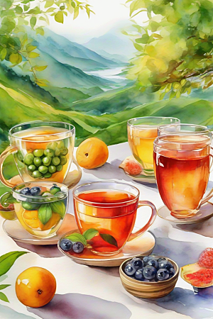 水果茶的明亮色彩图案