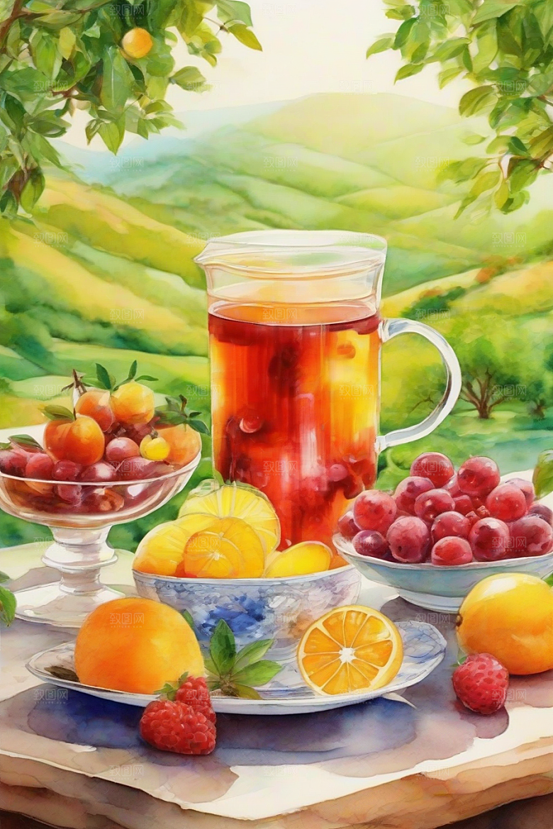 水果茶的明亮色彩图案