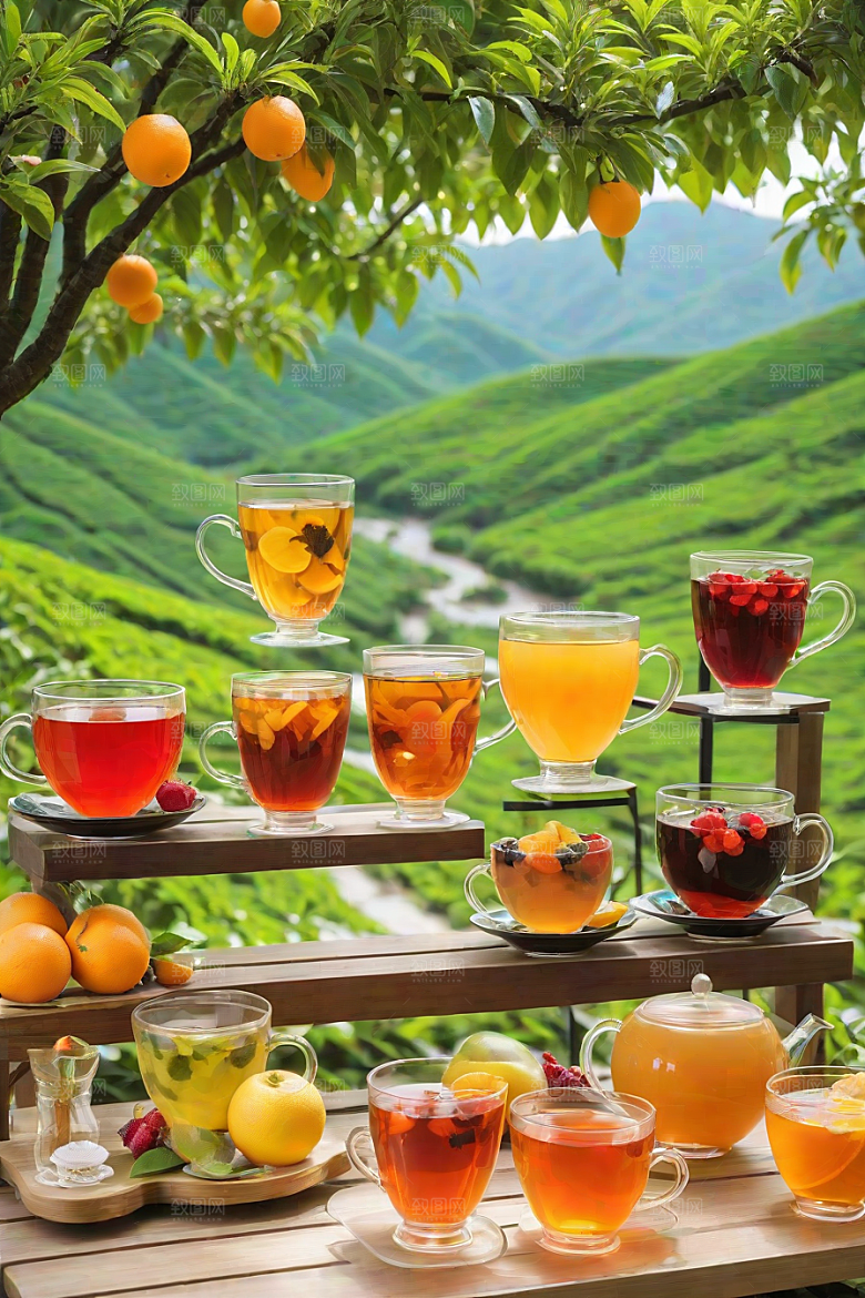 水果茶的明亮色彩图案