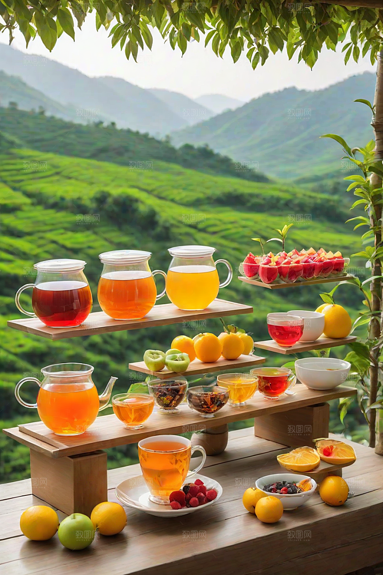 水果茶的明亮色彩图案
