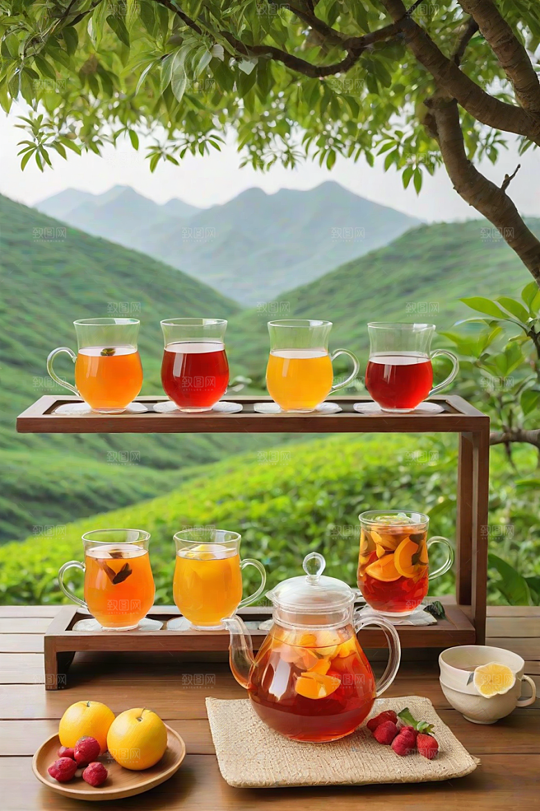 水果茶的明亮色彩图案
