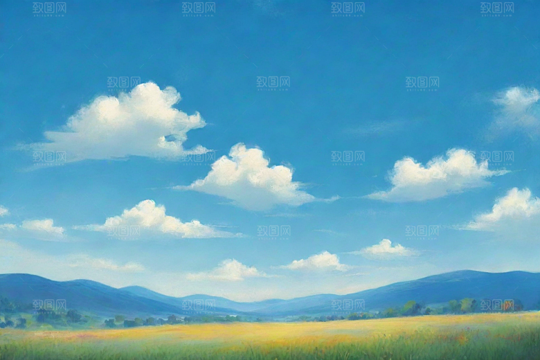 明亮蓝天下的青青草地