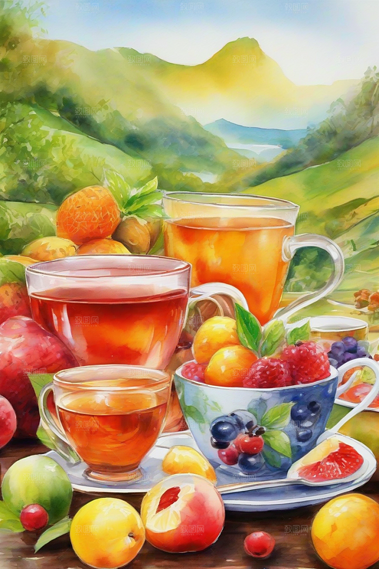 水果茶的诱人色彩图案