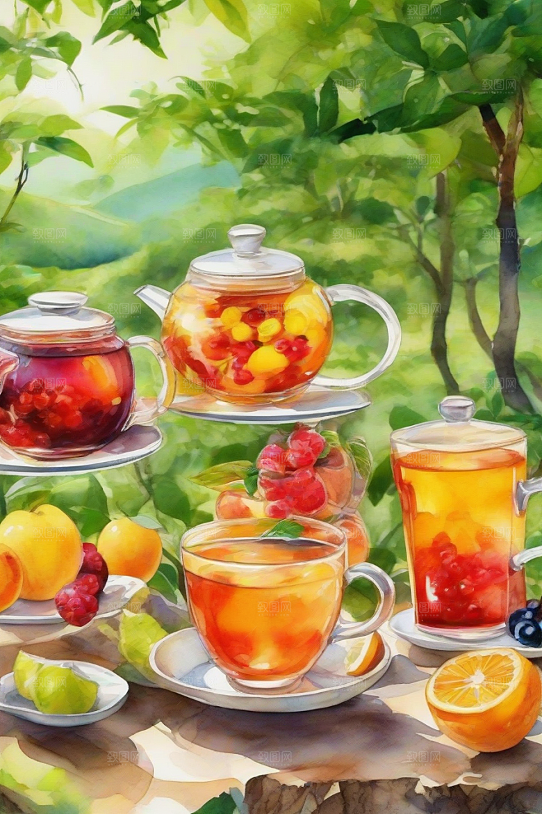 水果茶的诱人色彩图案