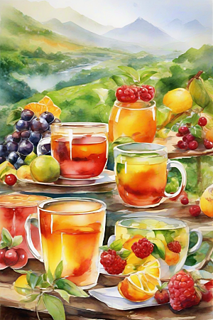 水果茶的诱人色彩图案