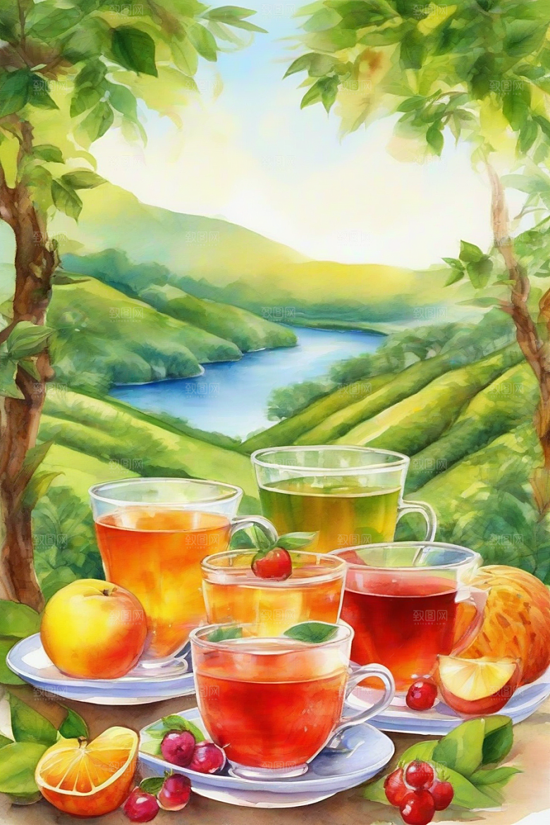水果茶的诱人色彩图案