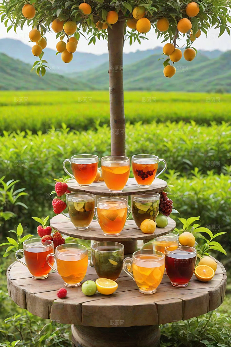 水果茶的诱人色彩图案