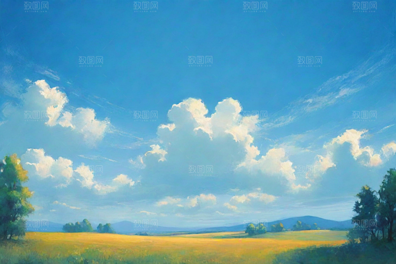 明亮蓝天下的青青草地