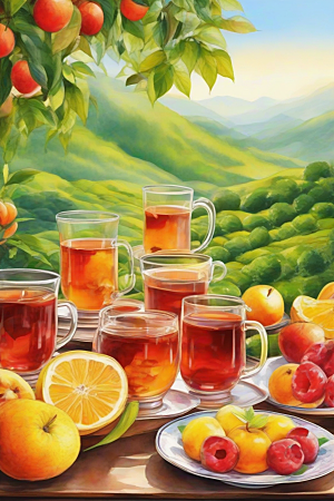 展现诱人的水果茶杯和自然图案