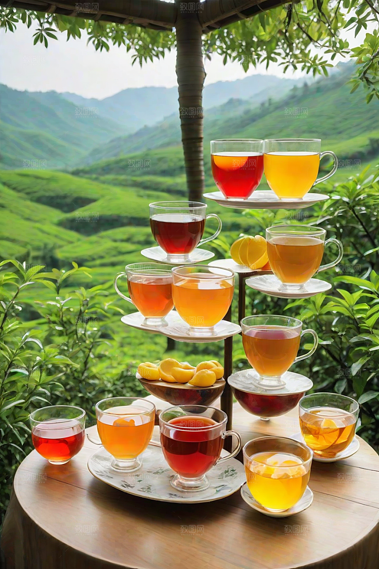 展现诱人的水果茶杯和自然图案