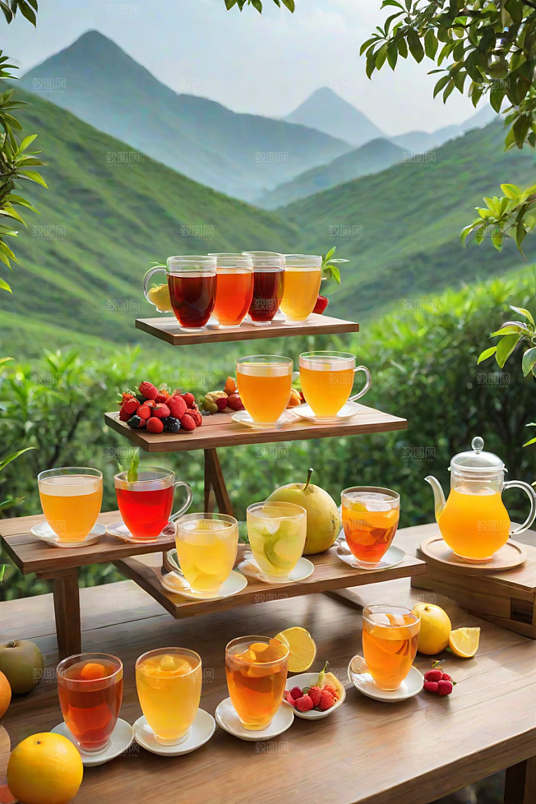 明亮的水果茶杯图案