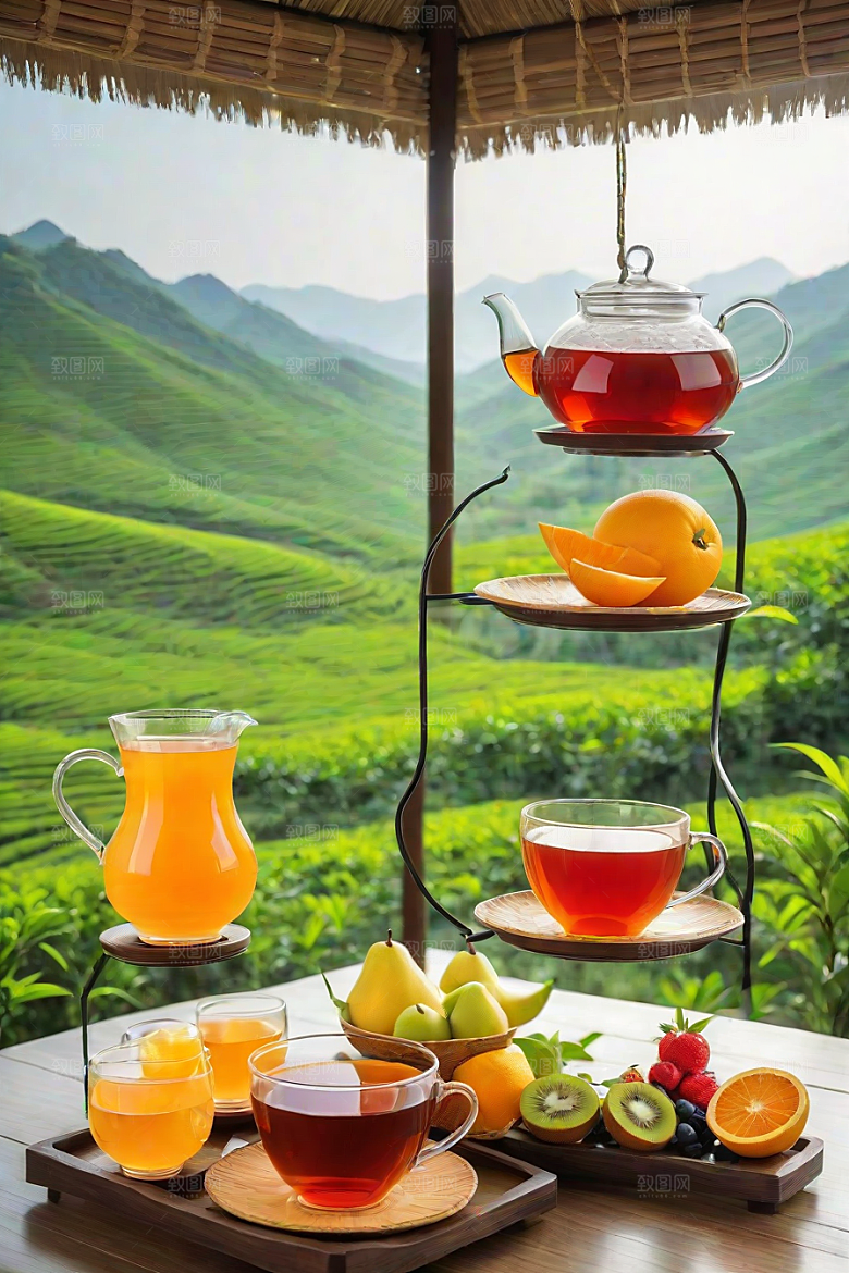 明亮的水果茶杯图案