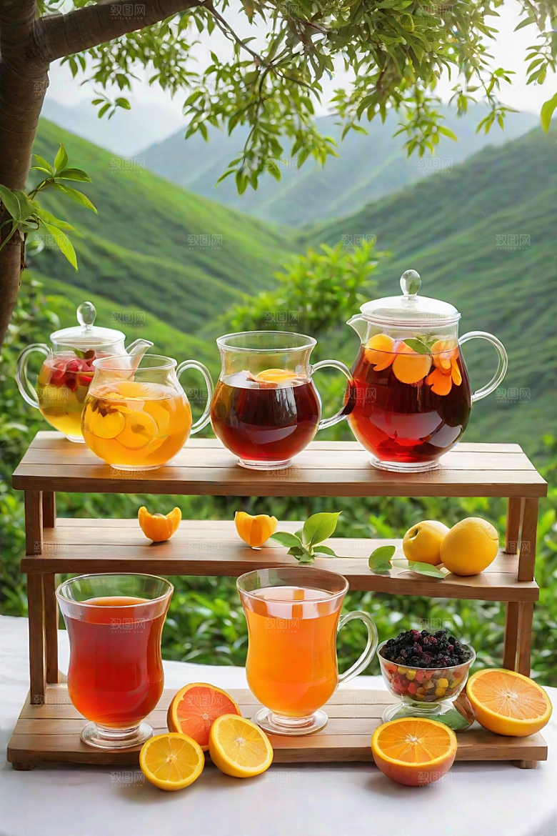 明亮的水果茶杯图案