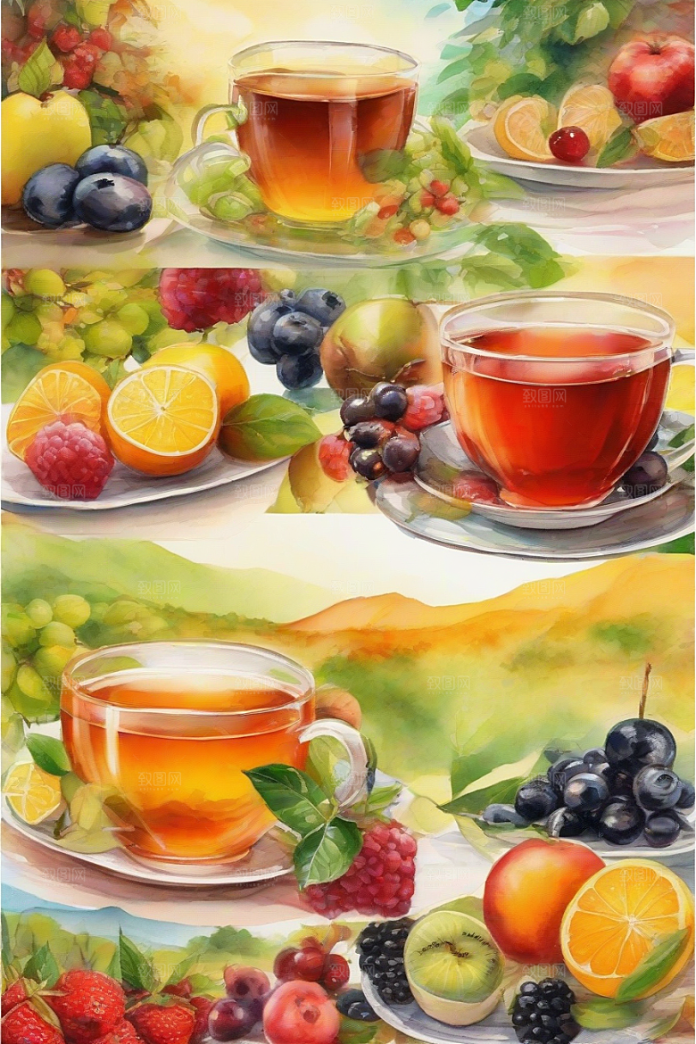 明亮的水果茶杯图案