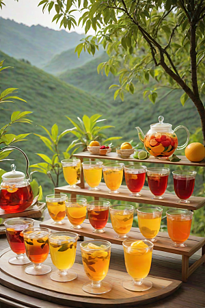 明亮的水果茶杯图案