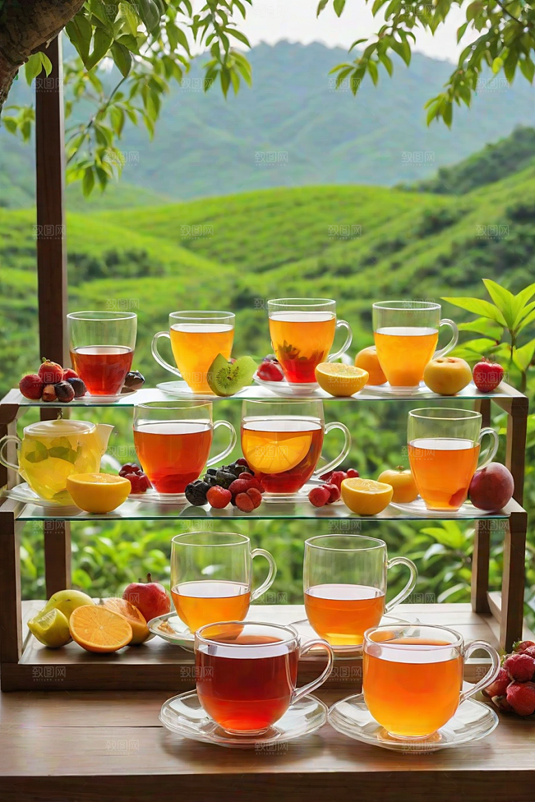 明亮的水果茶杯图案