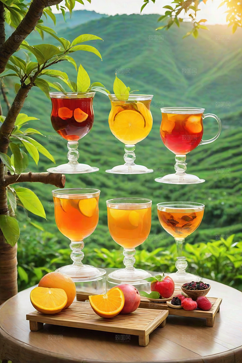 明亮的水果茶杯图案
