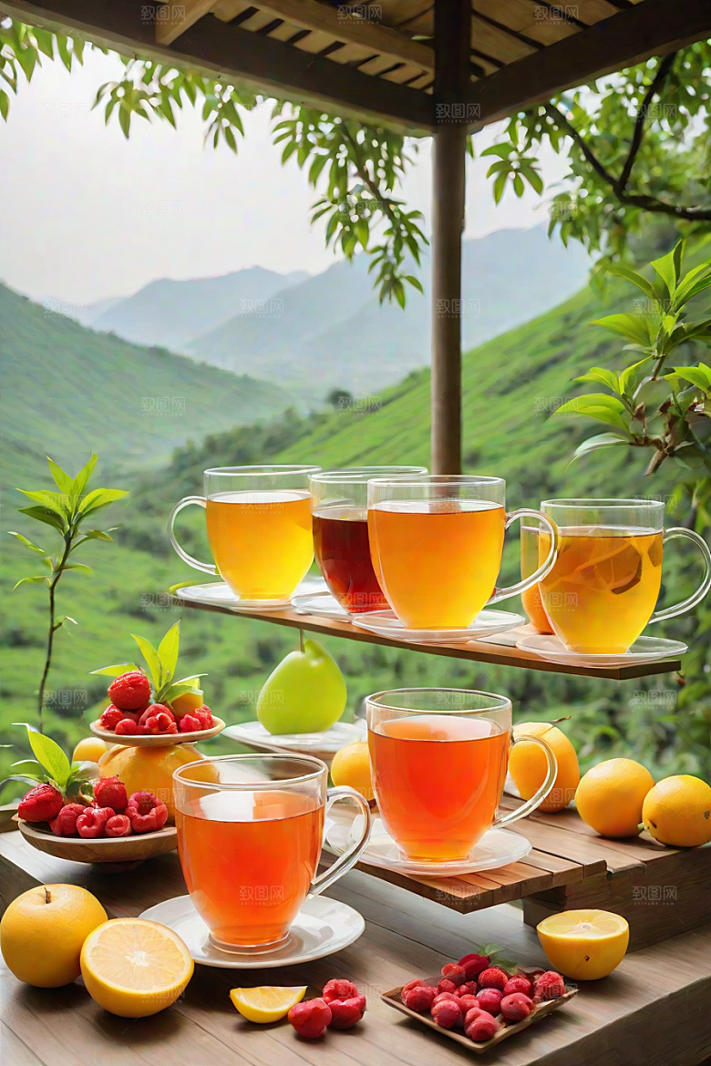 明亮的水果茶杯图案