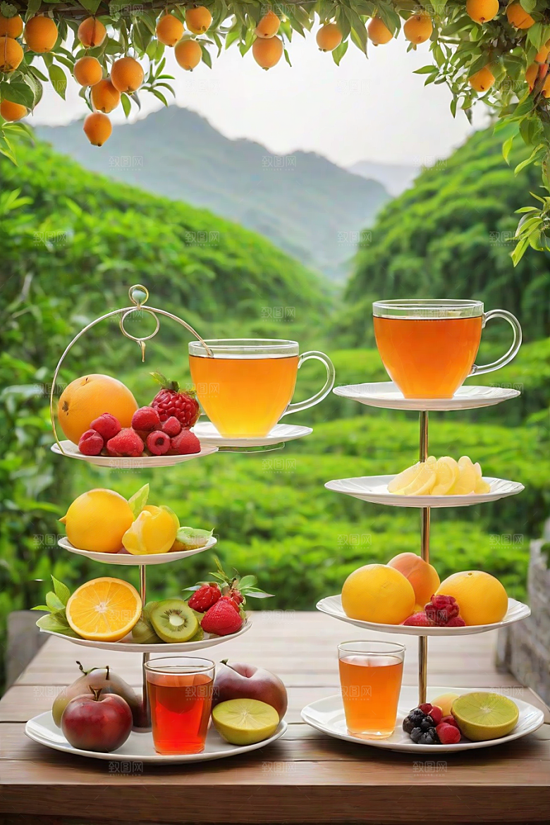 明亮的水果茶杯图案
