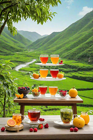水果茶的明亮自然风景图案