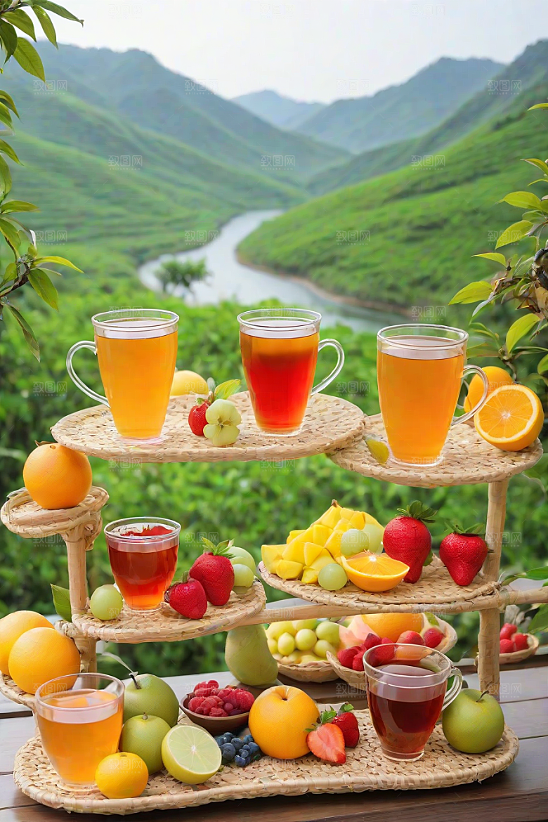 水果茶的明亮自然风景图案