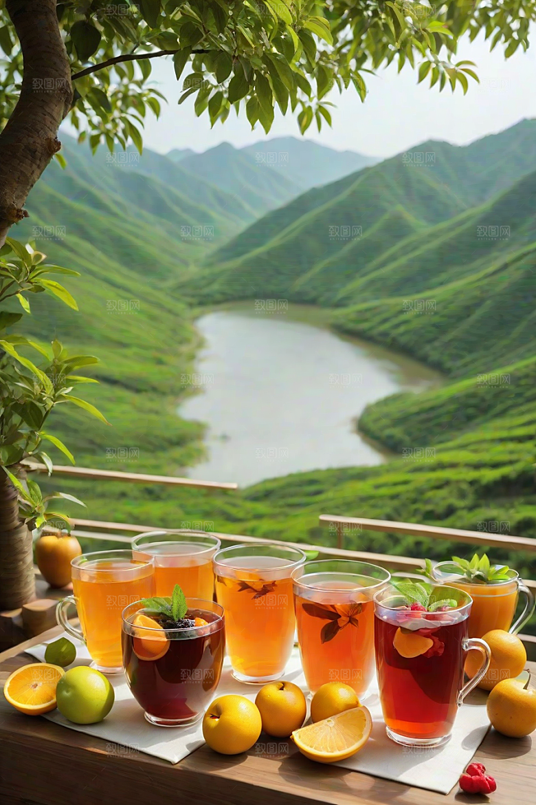 水果茶的明亮自然风景图案