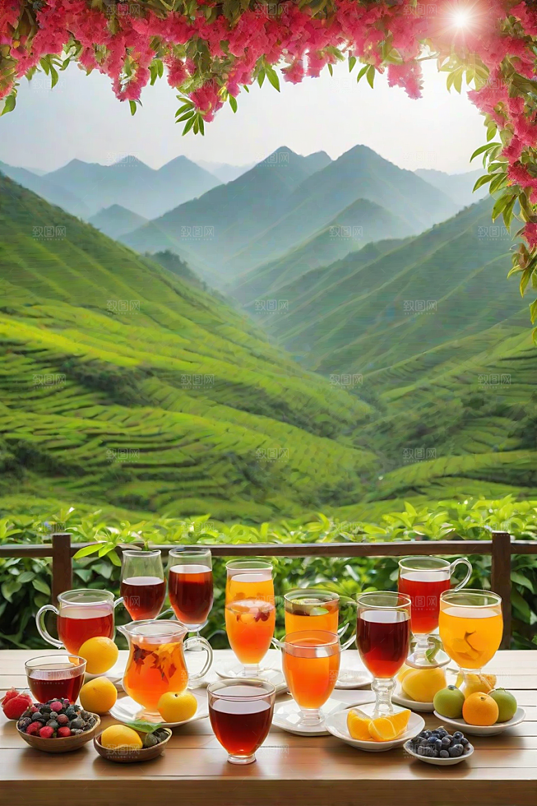 水果茶的明亮自然风景图案
