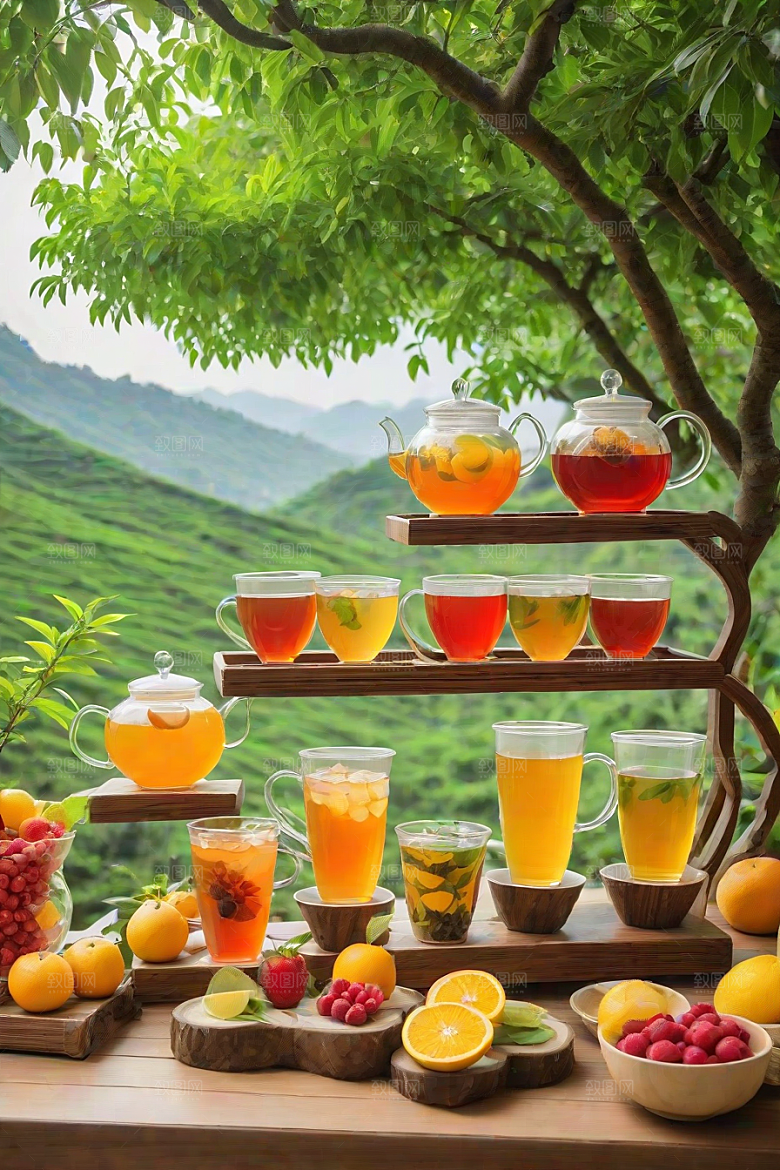 明亮诱人的水果茶杯图案