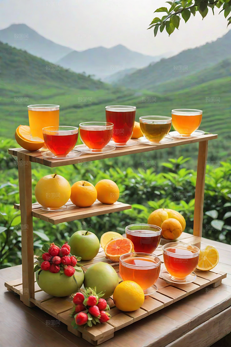 水果茶的明亮色彩图案