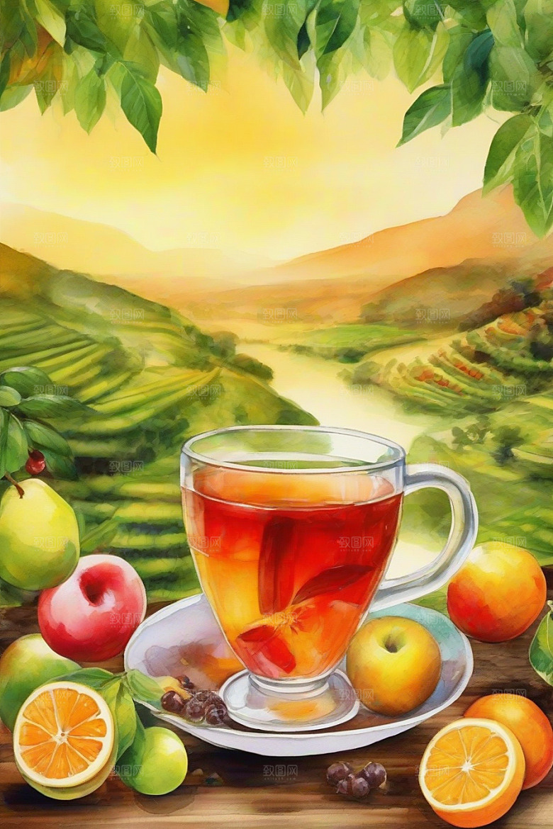 水果茶的明亮色彩图案