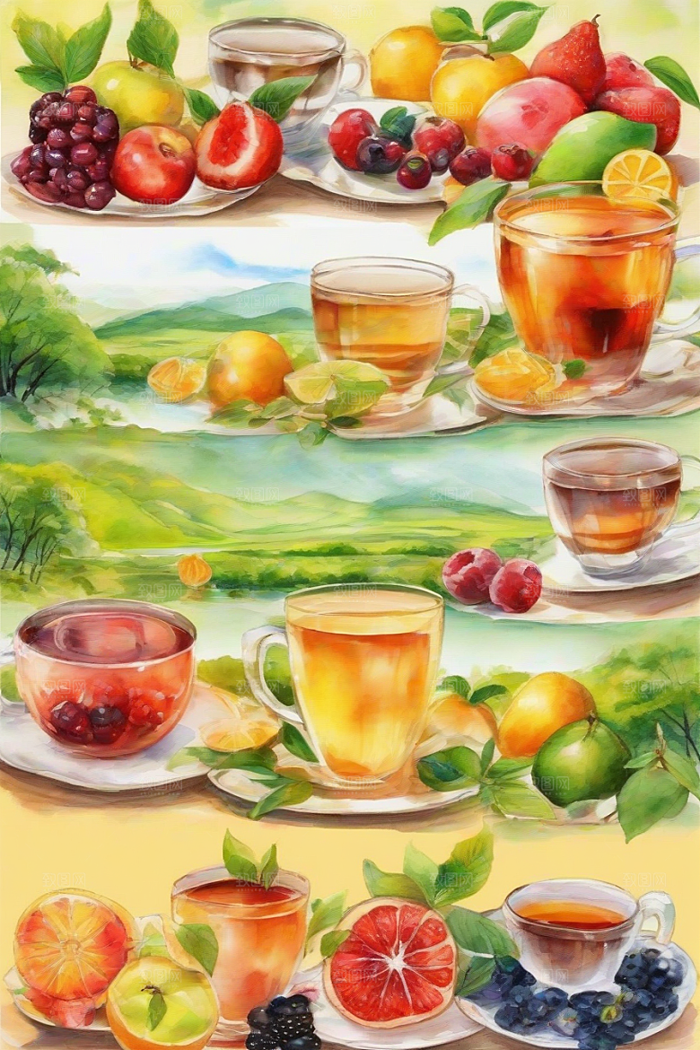 水果茶的明亮色彩图案