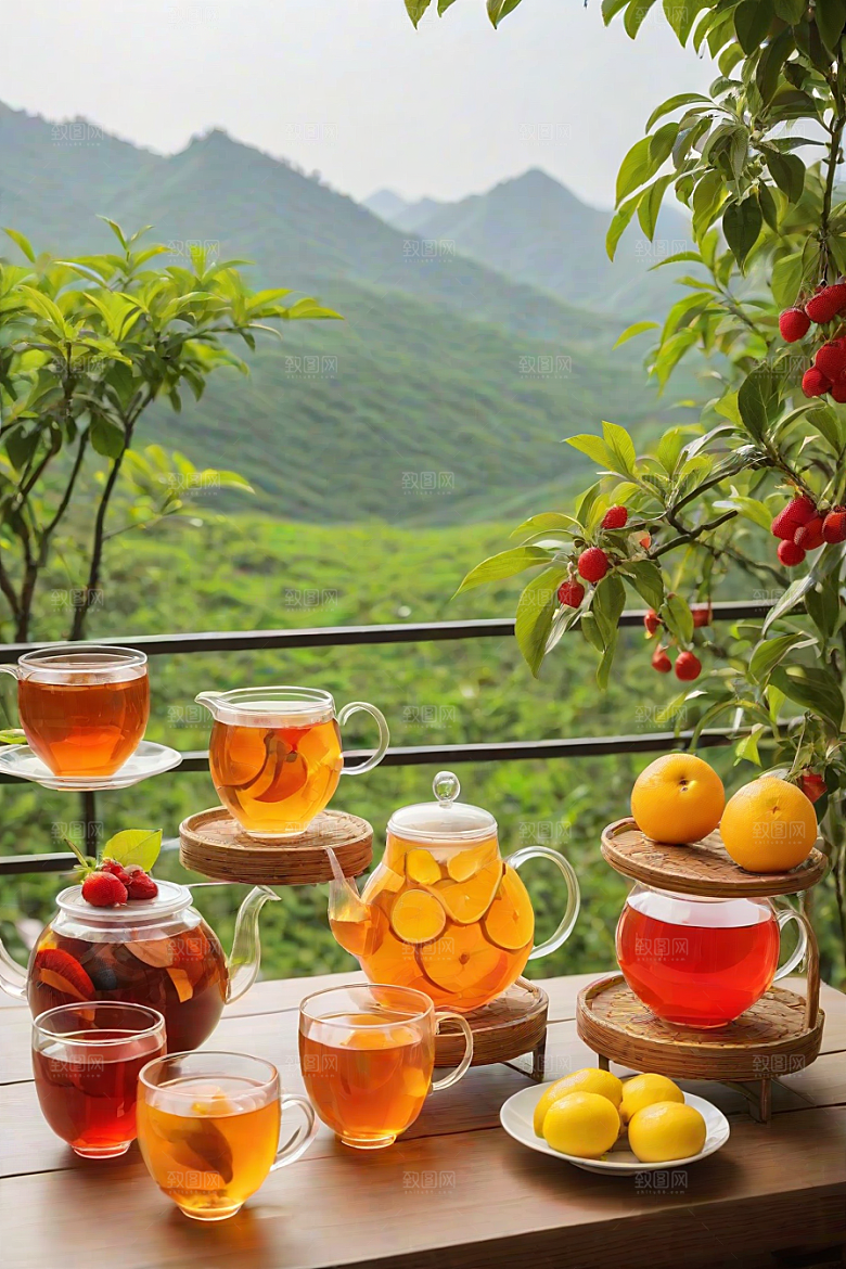 水果茶的明亮色彩图案