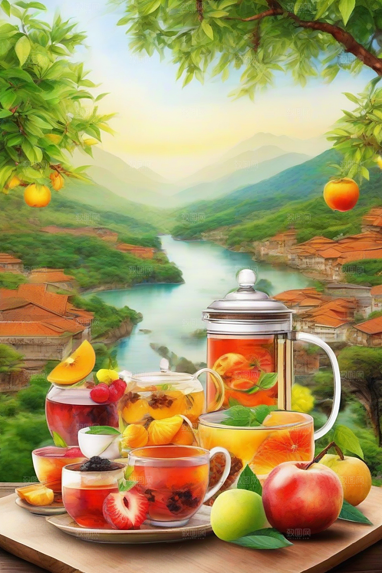 多样风格的水果茶杯图案