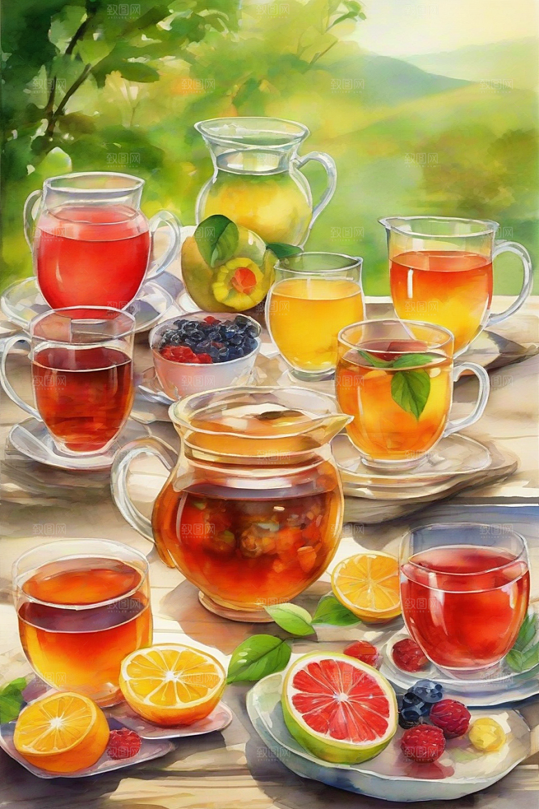 水果茶的诱人色彩图案