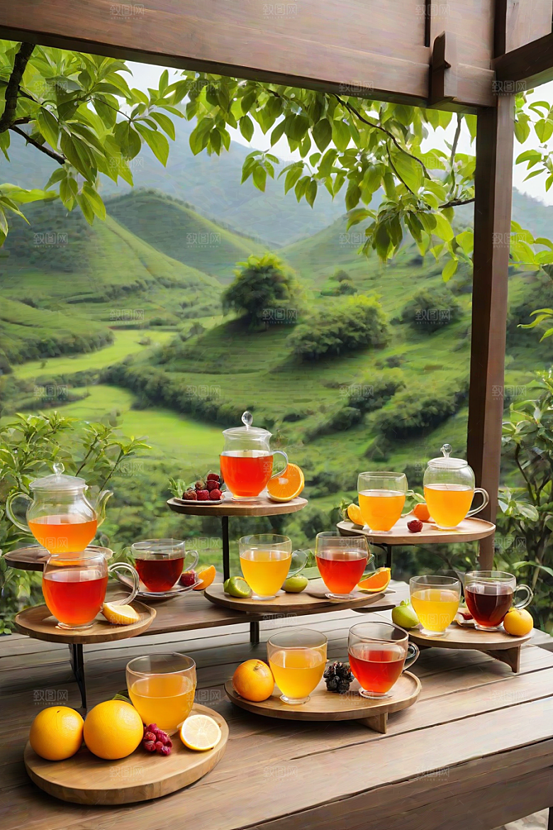水果茶的诱人色彩图案