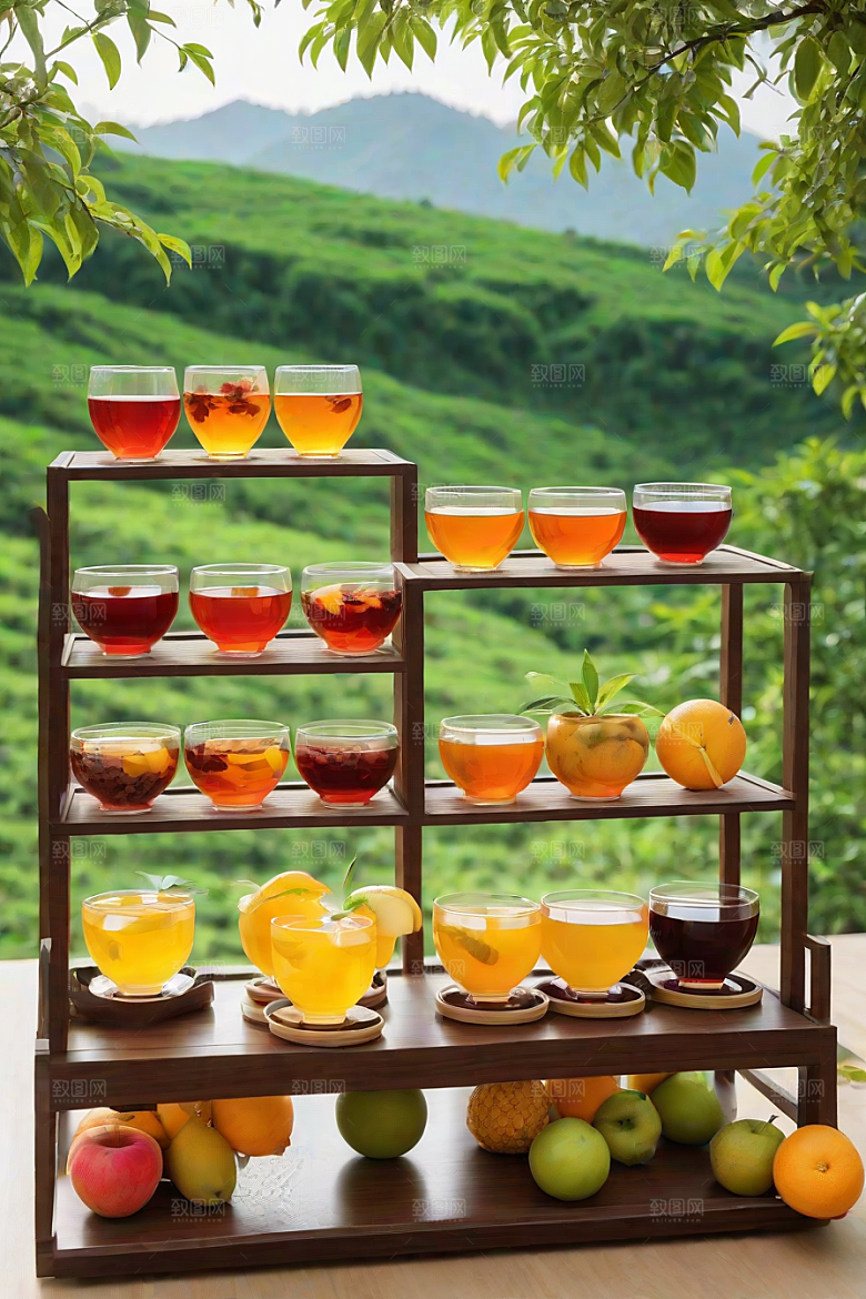 水果茶的诱人色彩图案