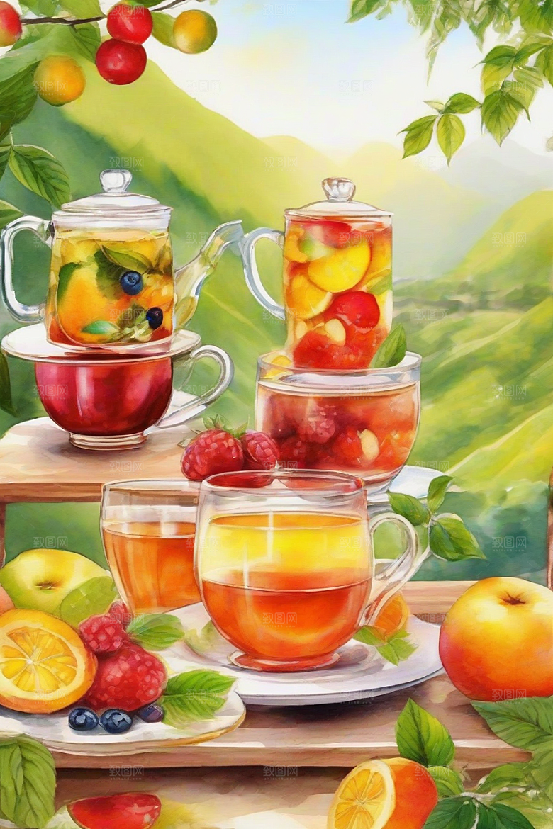 水果茶的诱人色彩图案