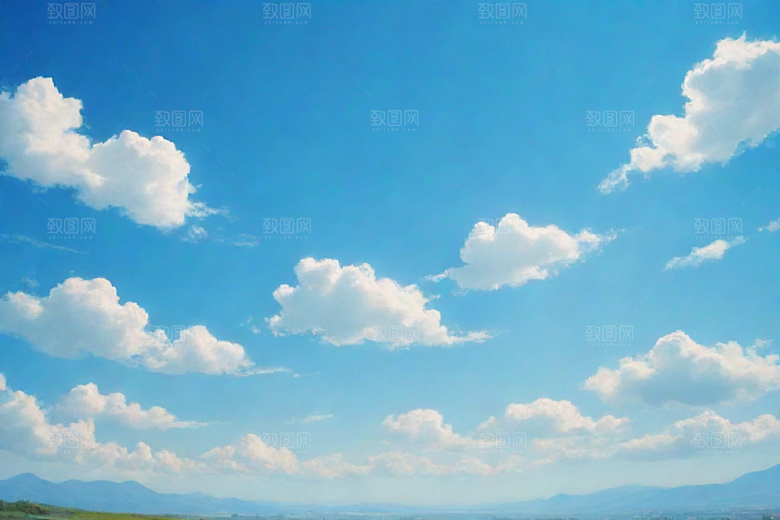 明亮蓝天下的绿草白云