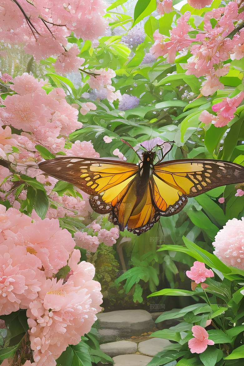 花开绽放艺术家描绘花园盛景