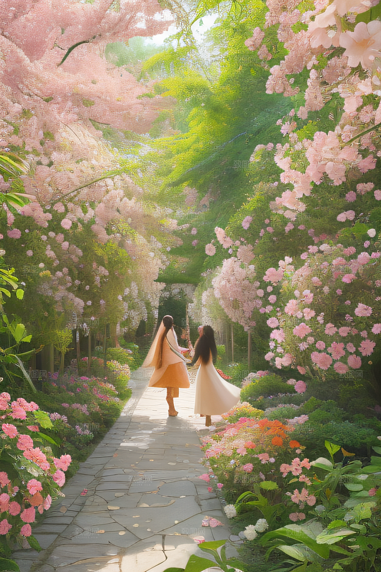 花开绽放艺术家描绘花园盛景