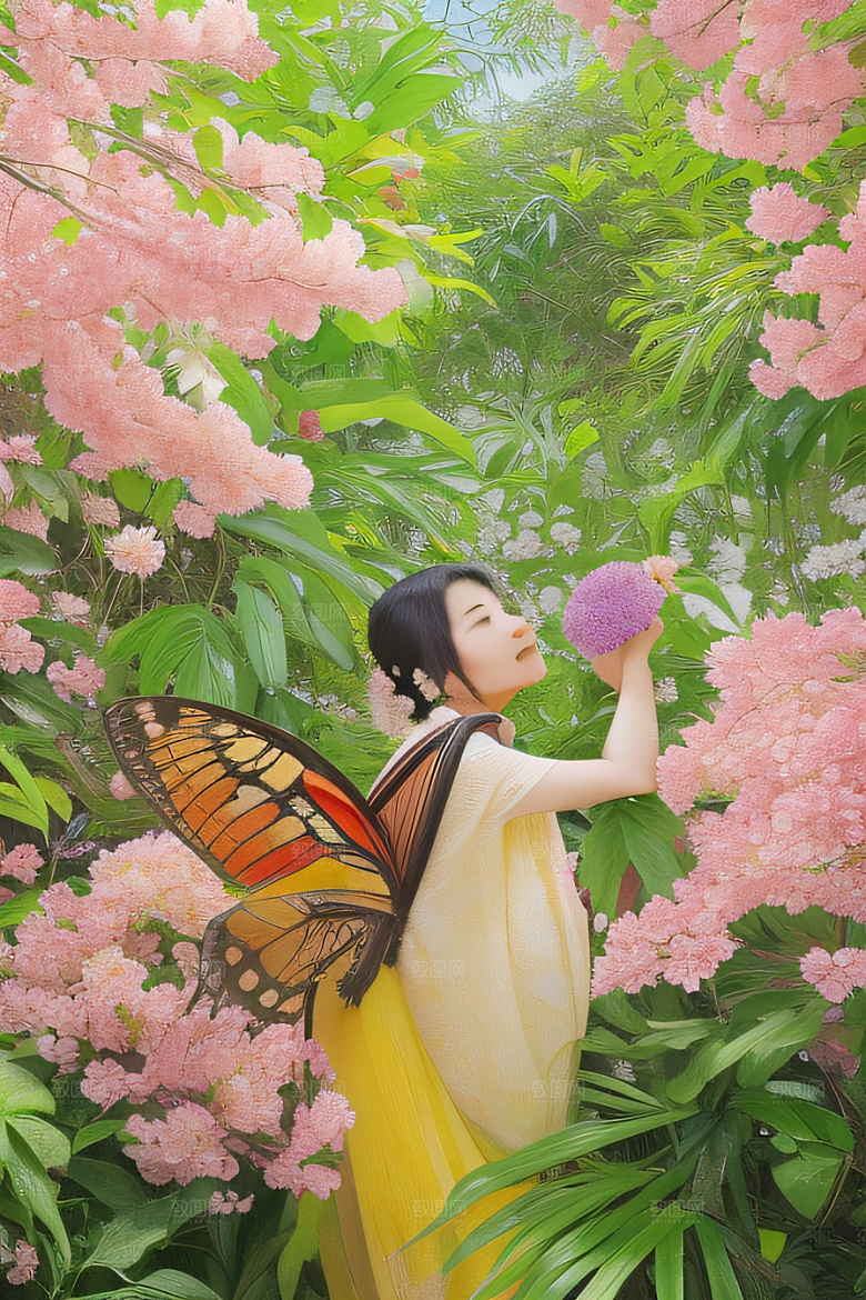 花开绽放艺术家描绘花园盛景