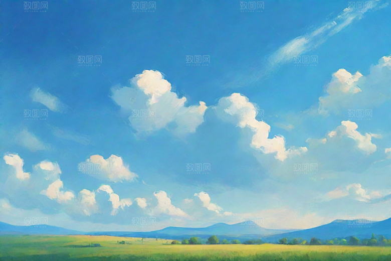 明亮蓝天与草地的和谐