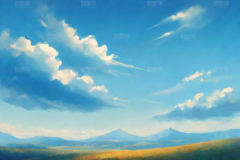 明亮蓝天与草地的和谐