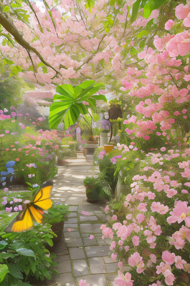 花园之美绚丽花朵与和谐自然