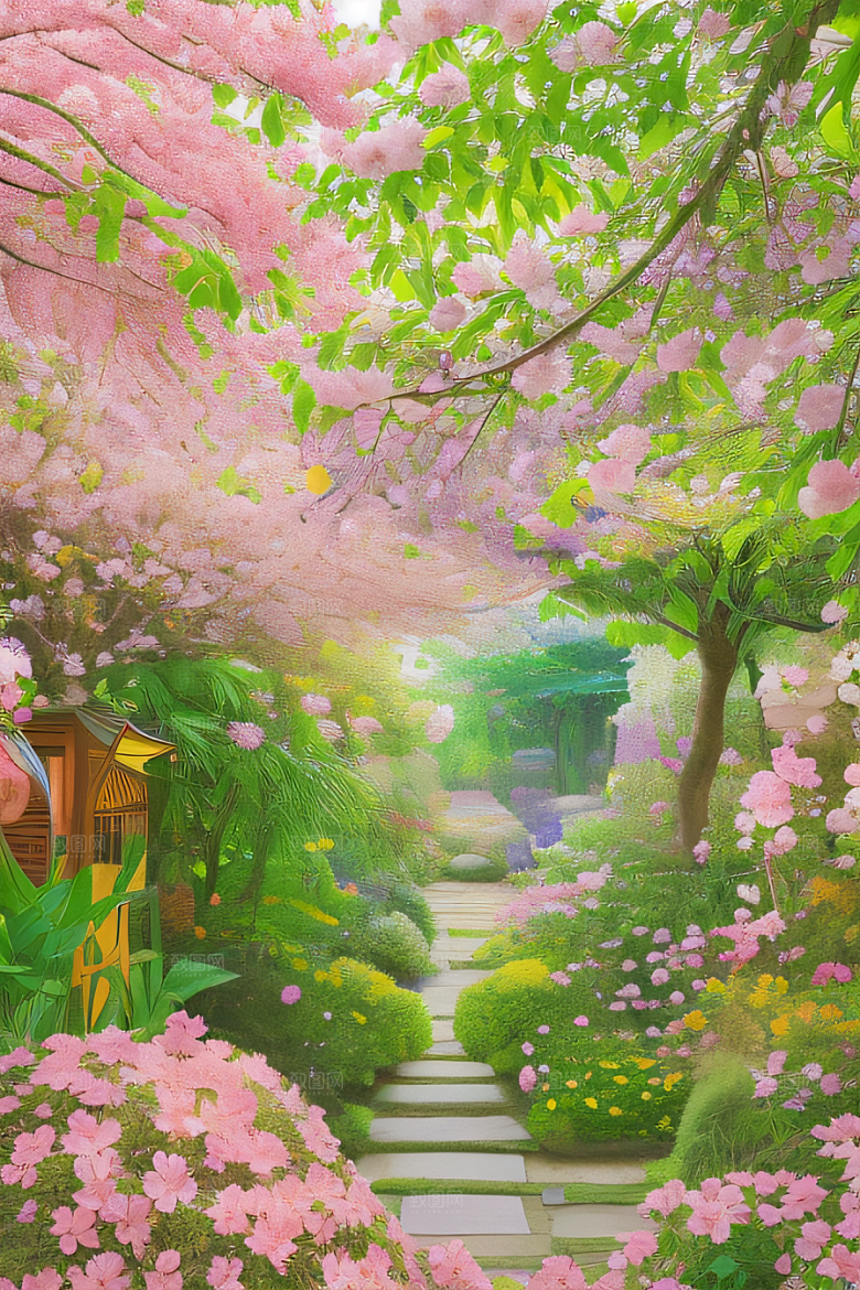 自然之境花园景色和谐斑斓