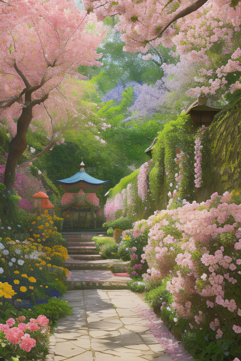 自然之境花园景色和谐斑斓
