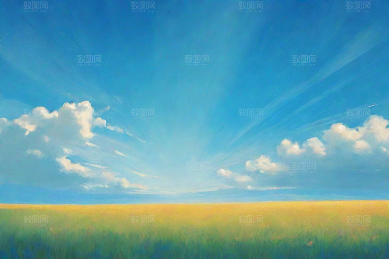 明亮蓝天与草地的和谐