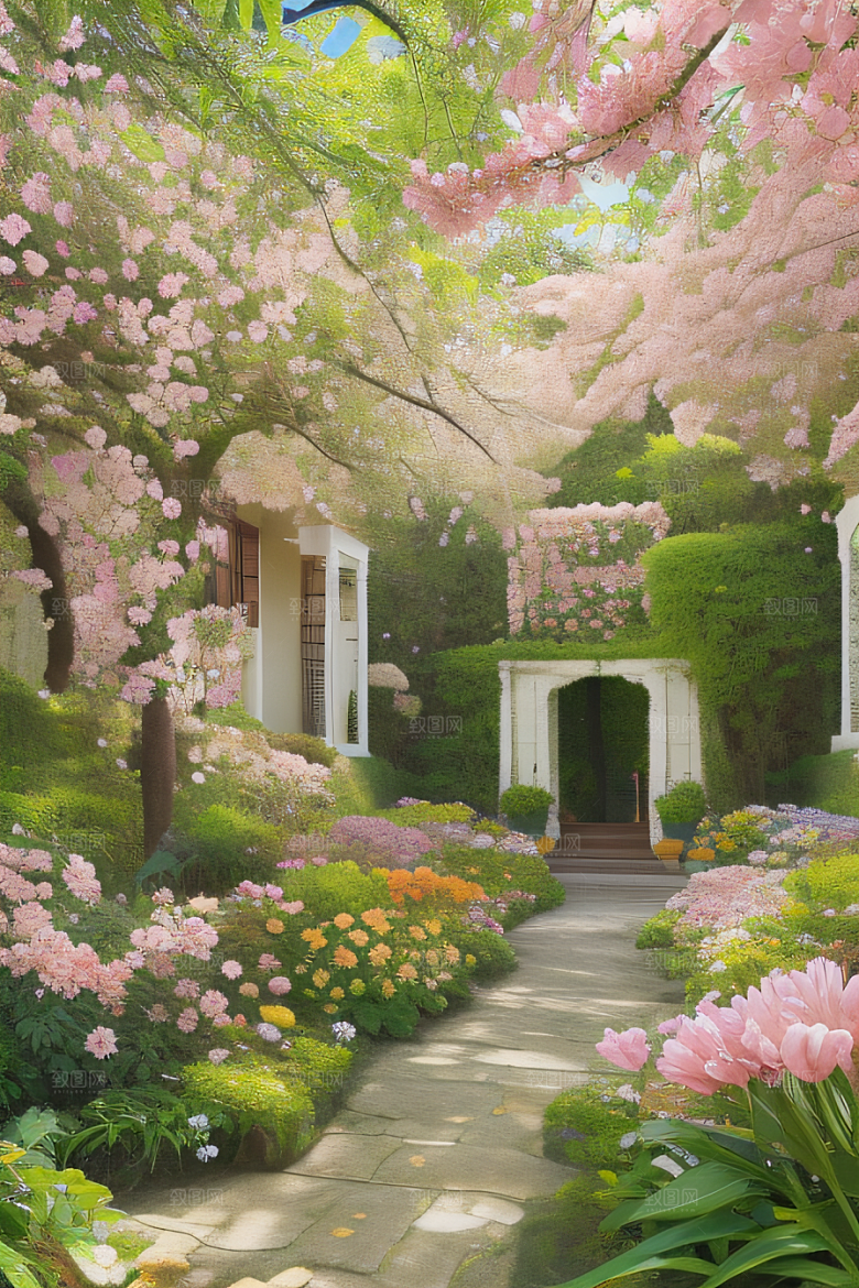 花开绽放艺术家描绘花园盛景