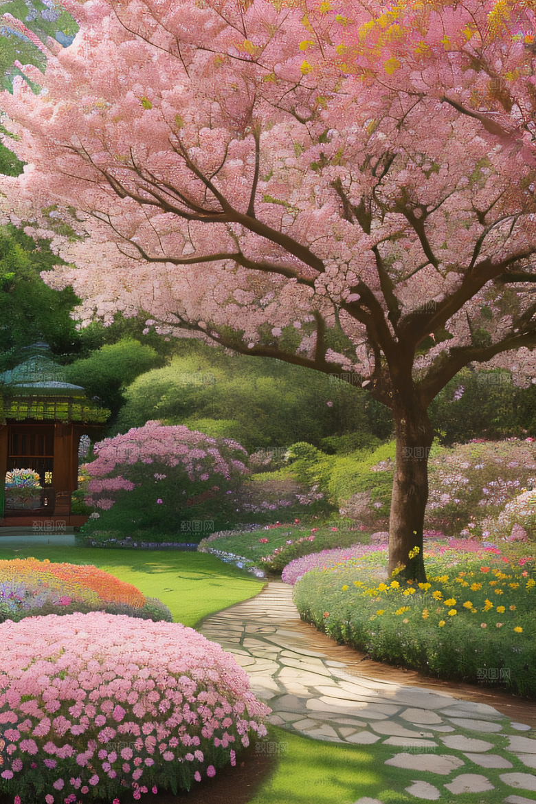花开绽放艺术家描绘花园盛景