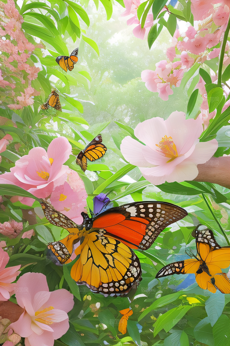 花开绽放艺术家描绘花园盛景